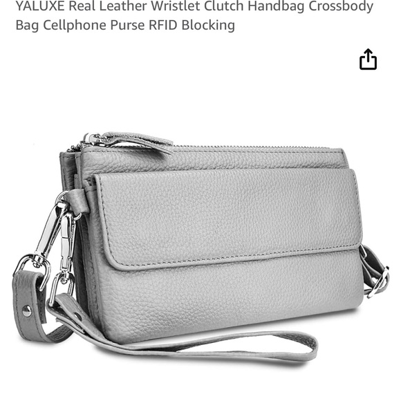YALUXE Leather Wristlet Clutch Handbag Crossbody W/ RFID Blocking Light Gray - Picture 11 of 11